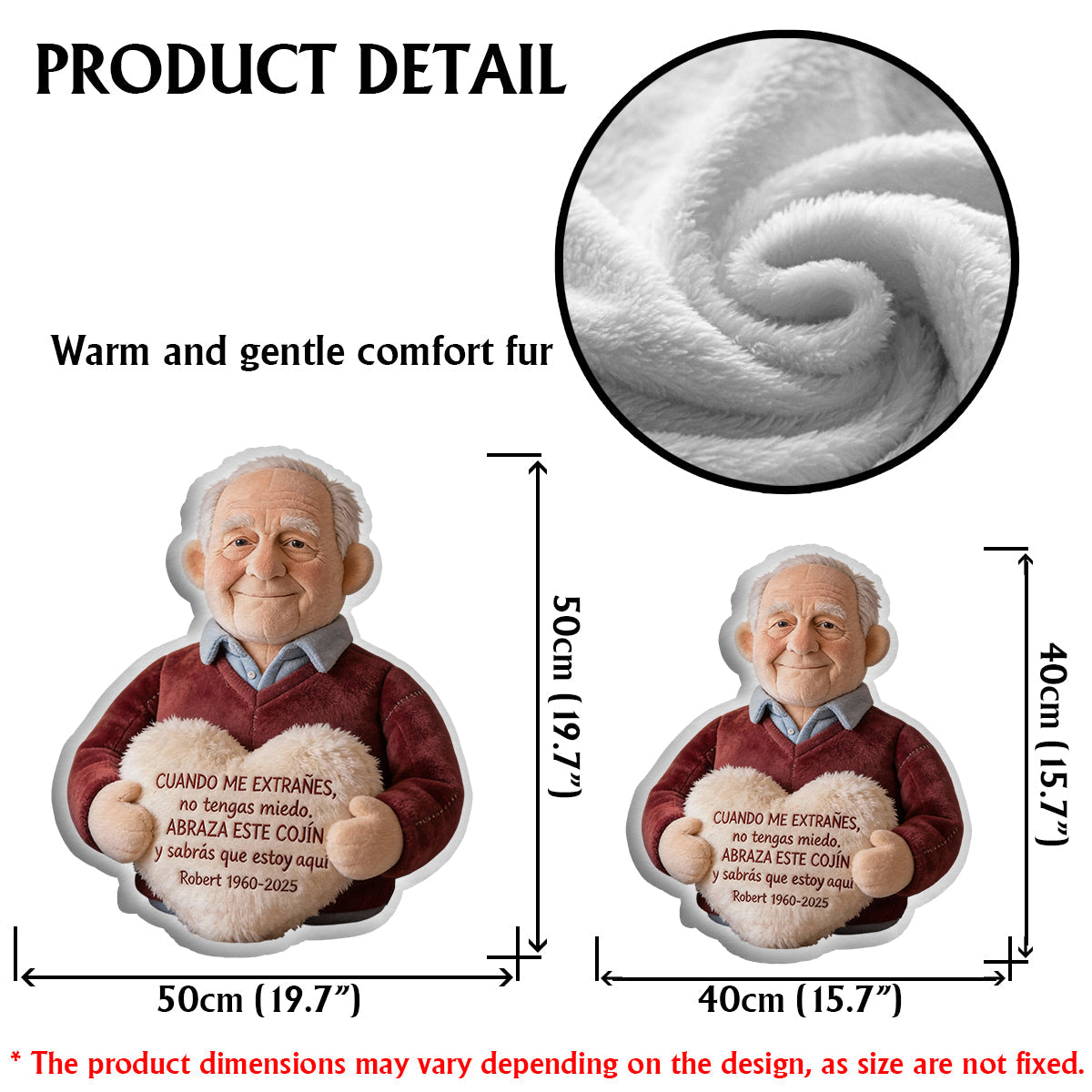 Tu Abrazo Eterno - Almohada Personalizada Conmemorativa de Piel Sintética