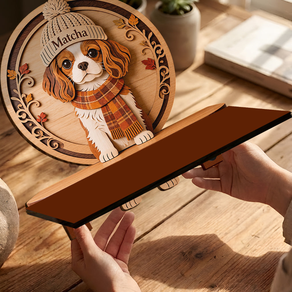 Hello Fall - Personalized Dog Wooden Floating Shelf