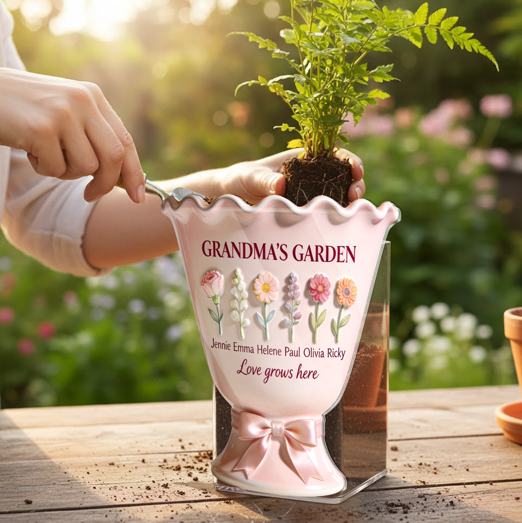 Love Grows Here - Personalized Grandma Acrylic Flower Vase