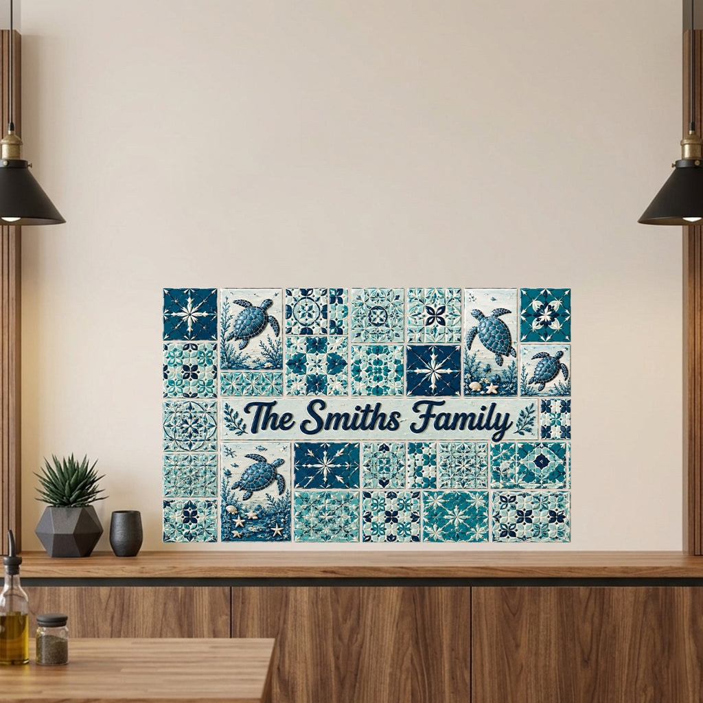 Blue Ocean Turtle Mosaic Pattern - Personalized Turtle Wall Decal
