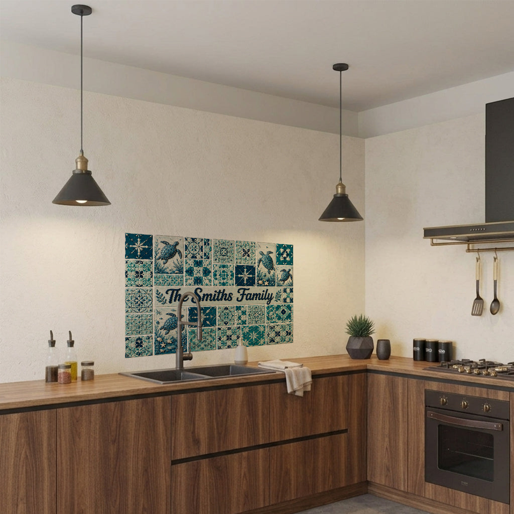 Blue Ocean Turtle Mosaic Pattern - Personalized Turtle Wall Decal