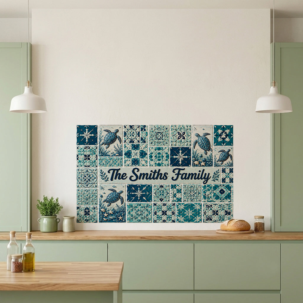 Blue Ocean Turtle Mosaic Pattern - Personalized Turtle Wall Decal