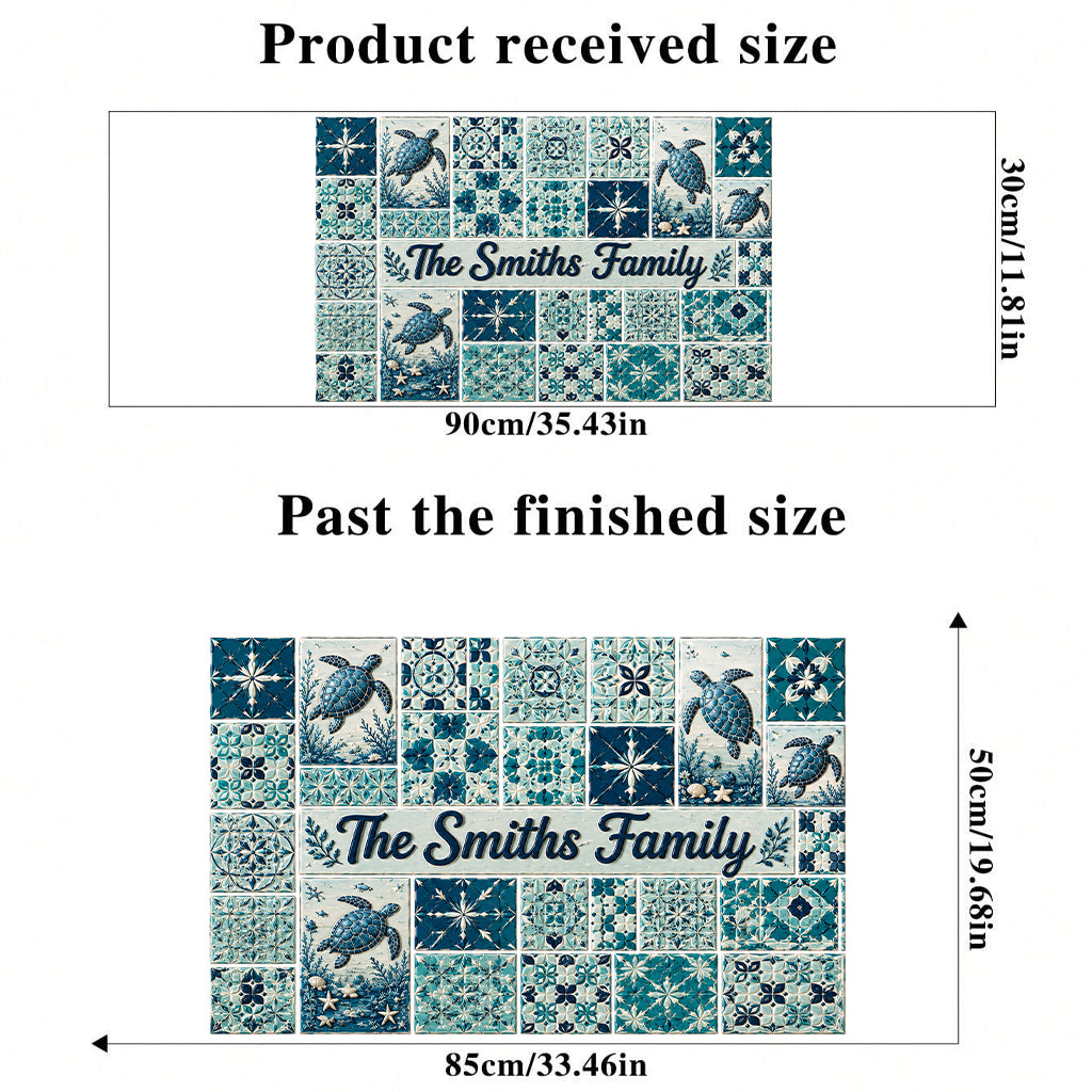 Blue Ocean Turtle Mosaic Pattern - Personalized Turtle Wall Decal