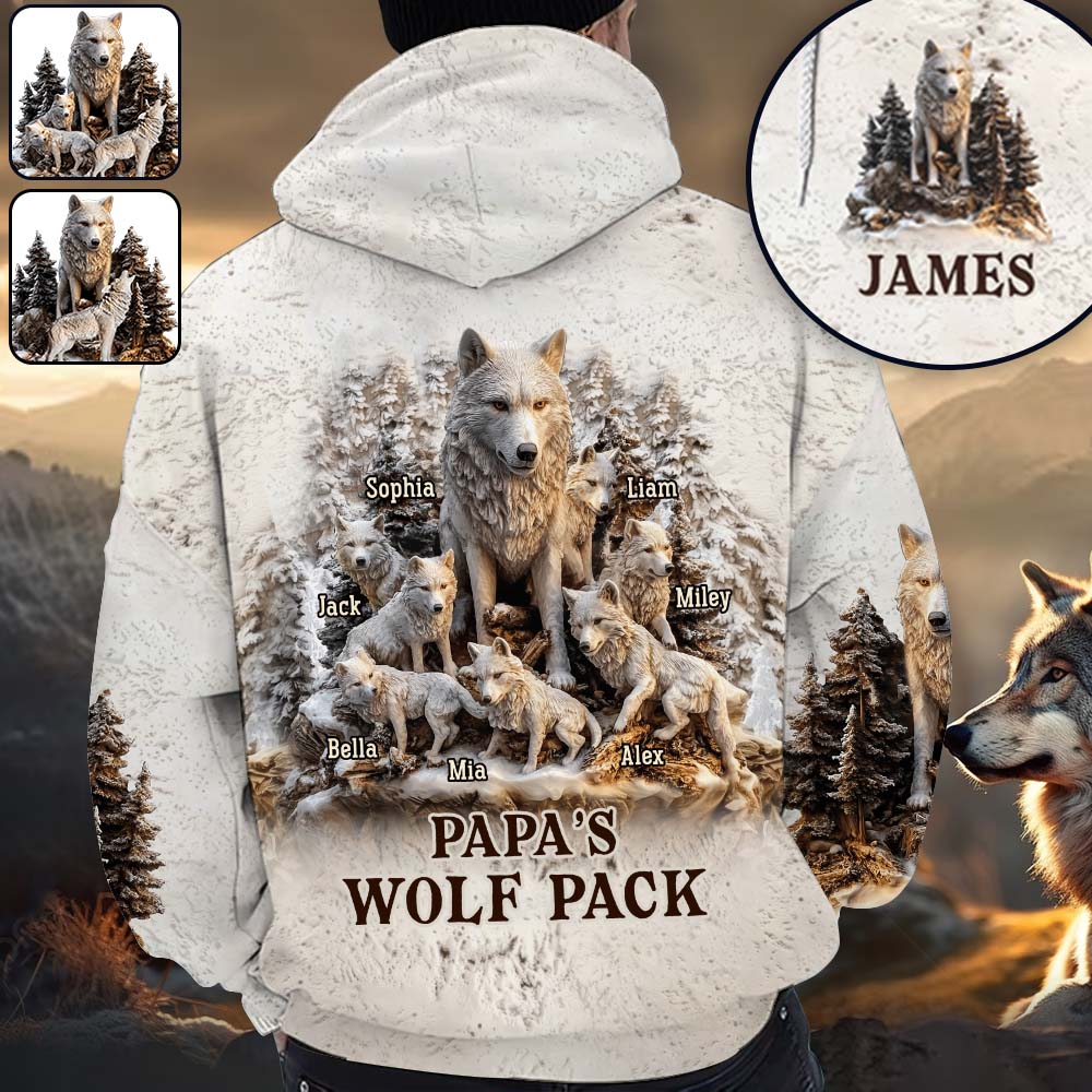 Papa Wolf Pack - Personalized Father All Over Shirt