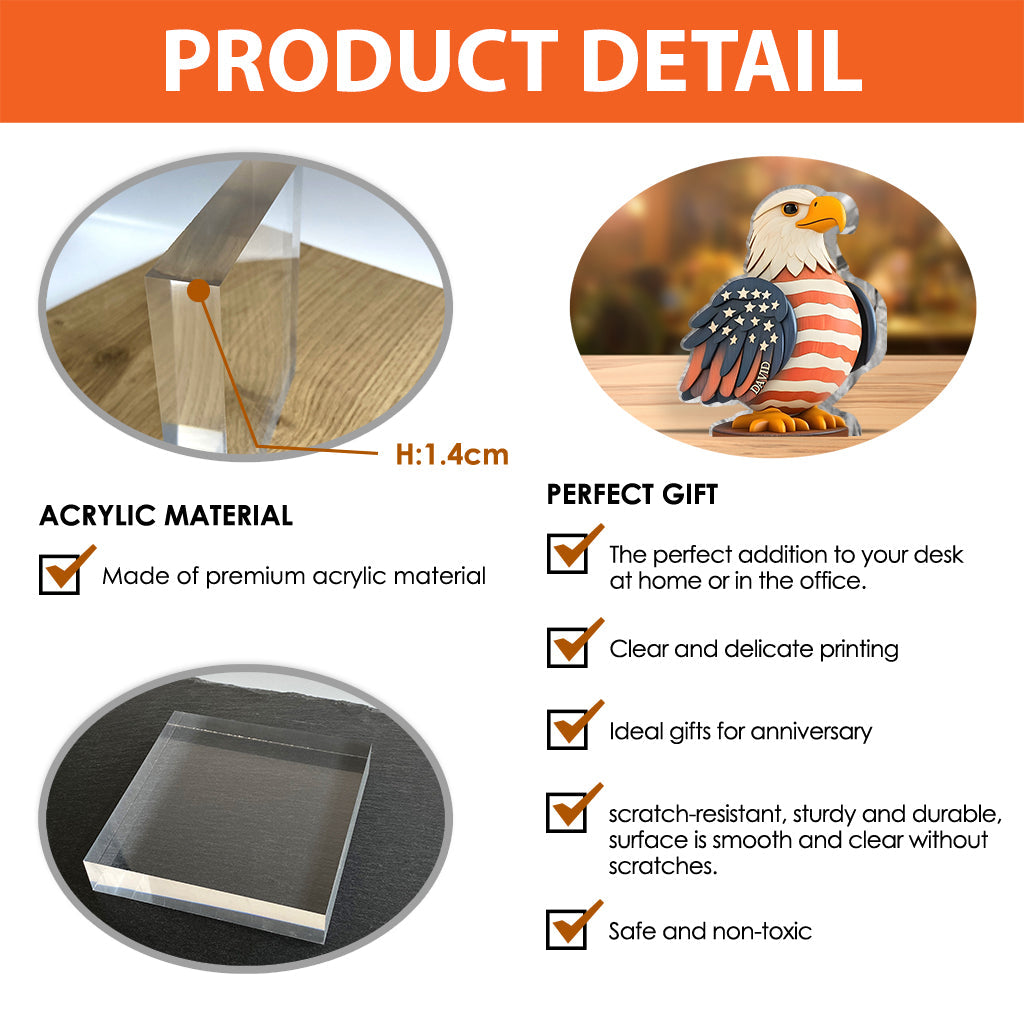 Stars And Stripes - Personalized Bald Eagle Custom Shaped Acrylic Plaque