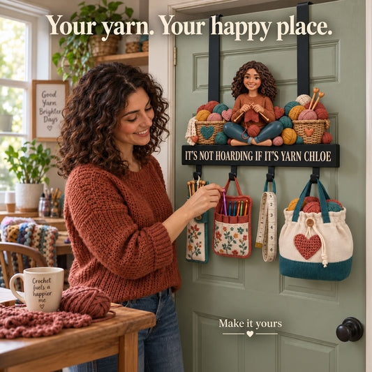 My Happy Place Gift For Crochet, Knitting Lovers - Personalized Crocheting Metal Door Hooks