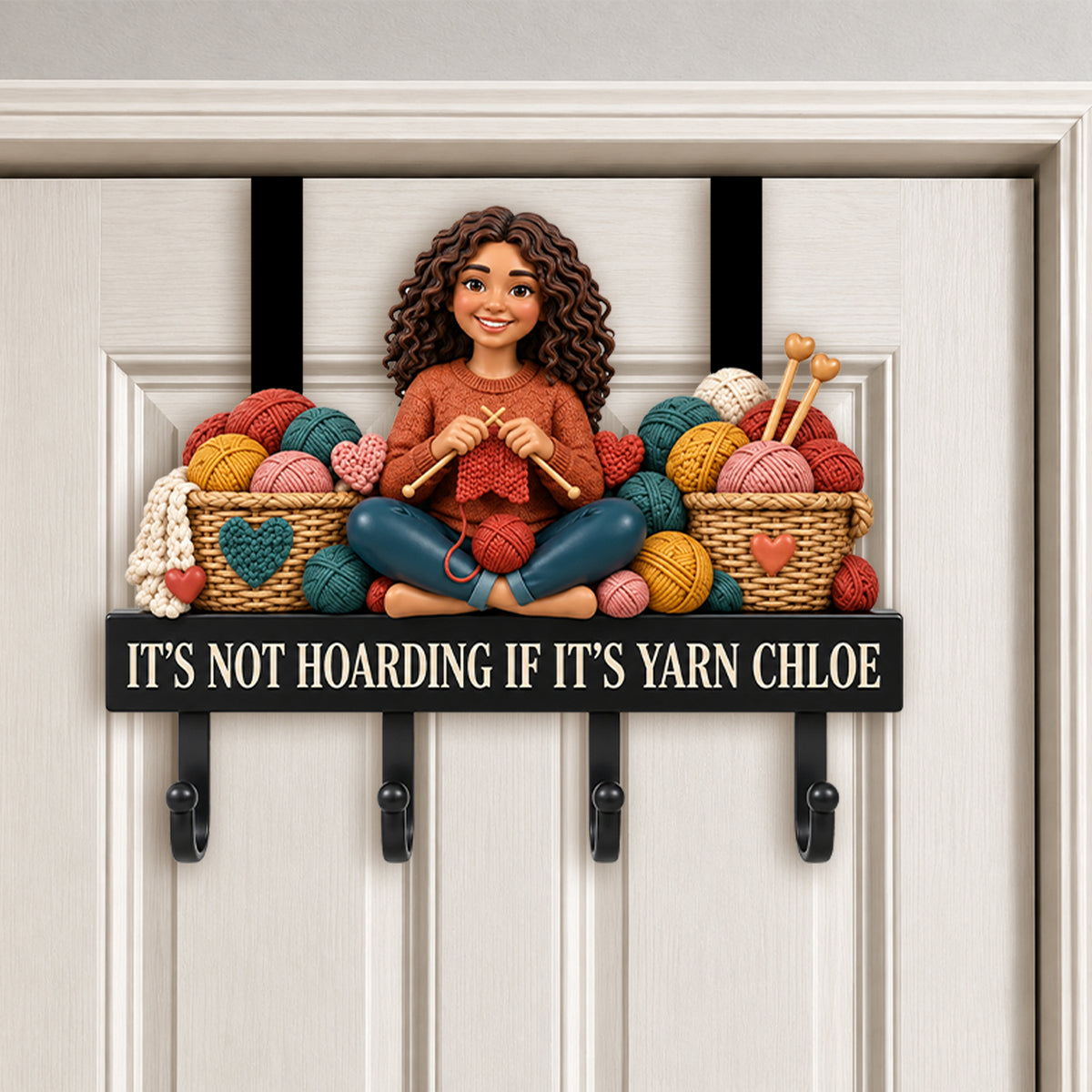 My Happy Place Gift For Crochet, Knitting Lovers - Personalized Crocheting Metal Door Hooks