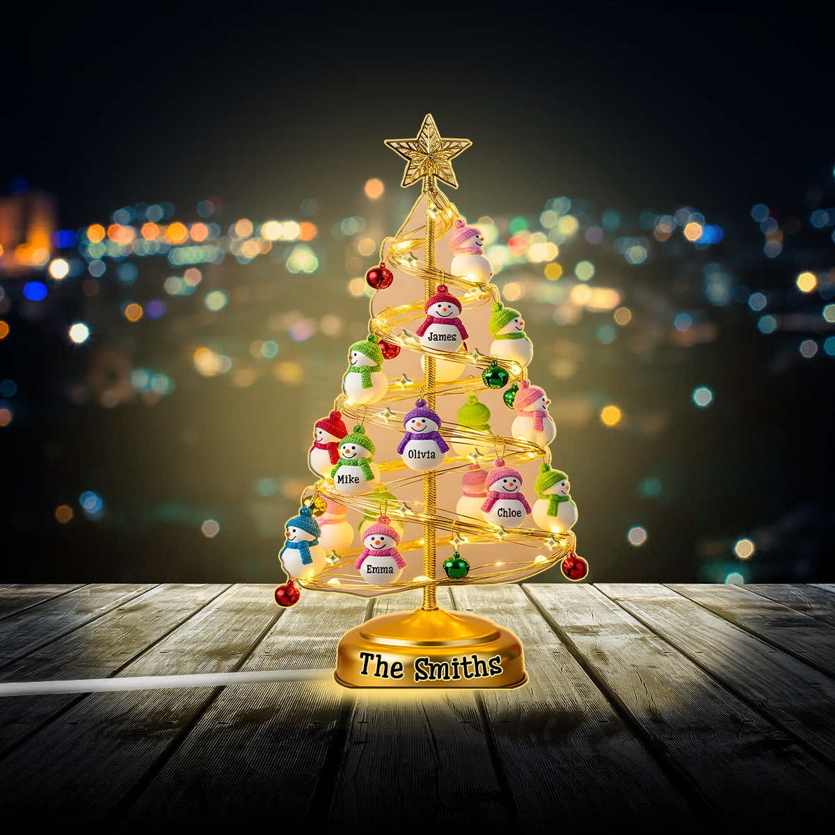 Veilleuse LED personnalisée en acrylique pour toute la famille - Cadeau Bonhomme de Neige Famille - Veilleuse LED acrylique personnalisée