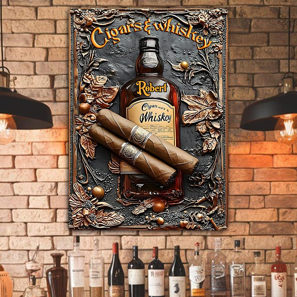 Cigare et Whisky - Panneau métallique rectangulaire personnalisé pour whisky