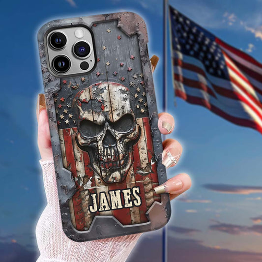 Coque de téléphone personnalisée avec motif crâne patriotique - Amoureux des crânes - Coque de téléphone imprimée avec un crâne intégral