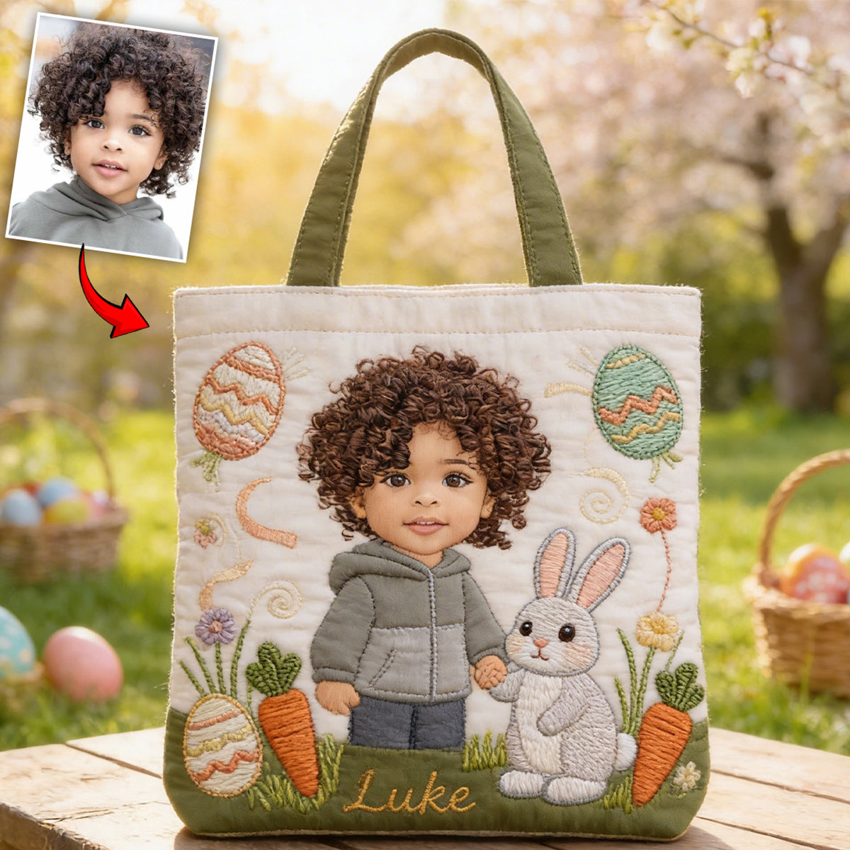 Custom Easter Bunny Tote Bag For Egg Hunt - Personalized Kid Quilted Tote Bag