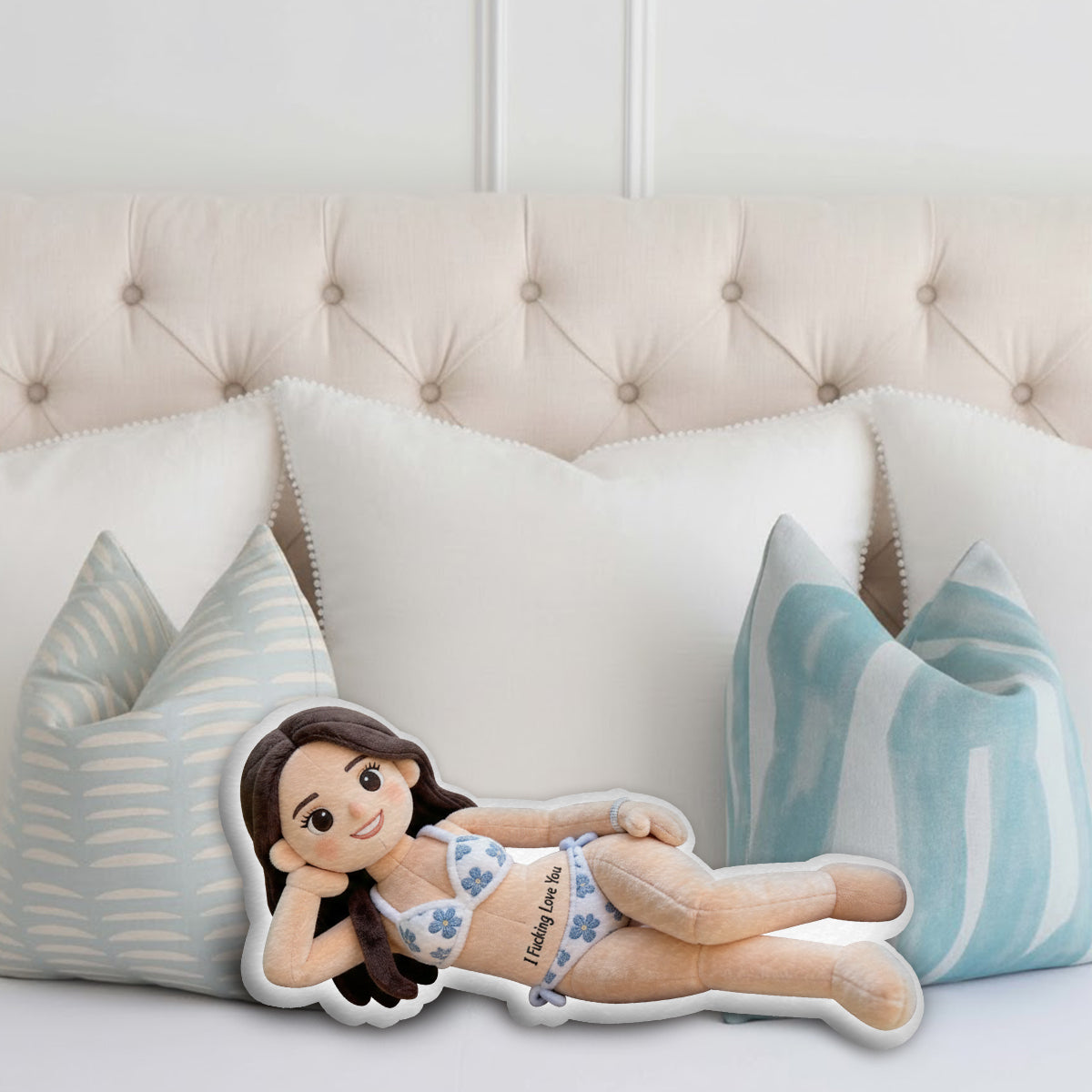 Romantique et coquin - Coussin personnalisé en fausse fourrure pour couple épicé