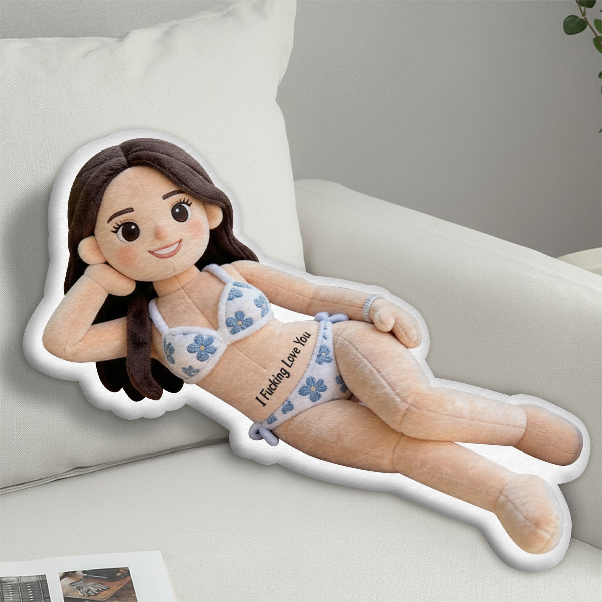 Romantique et coquin - Coussin personnalisé en fausse fourrure pour couple épicé