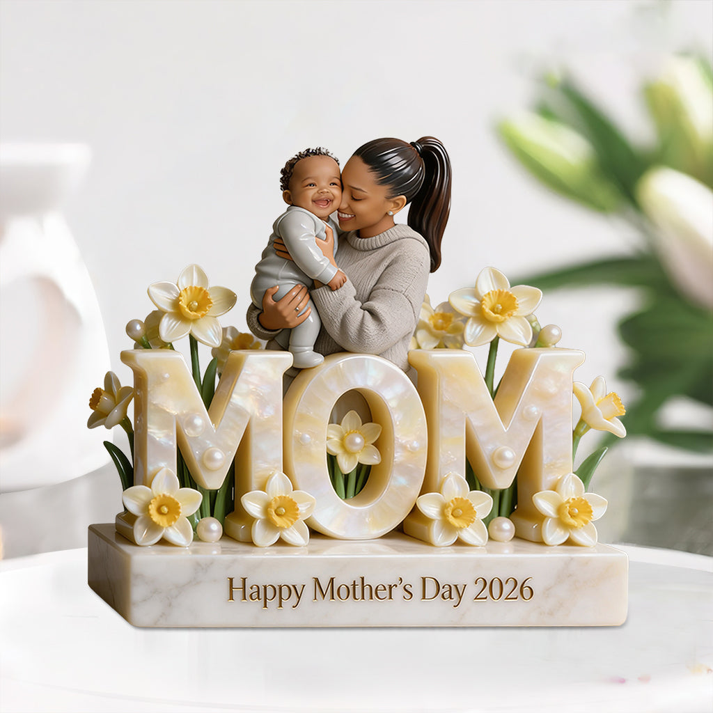 Cadeau personnalisé pour la fête des mères (maman/grand-mère), motif floral au choix - Plaque acrylique personnalisée en forme de mère