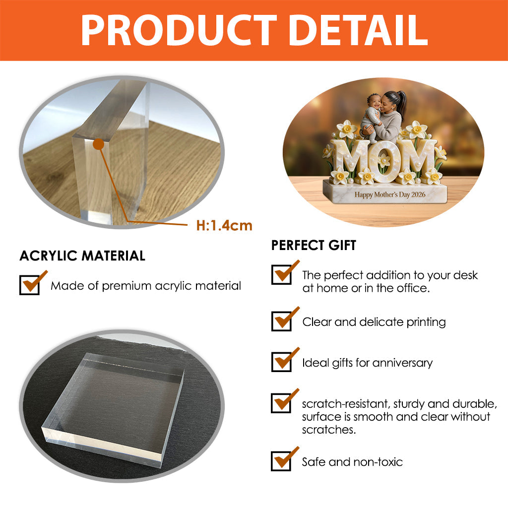 Cadeau personnalisé pour la fête des mères (maman/grand-mère), motif floral au choix - Plaque acrylique personnalisée en forme de mère