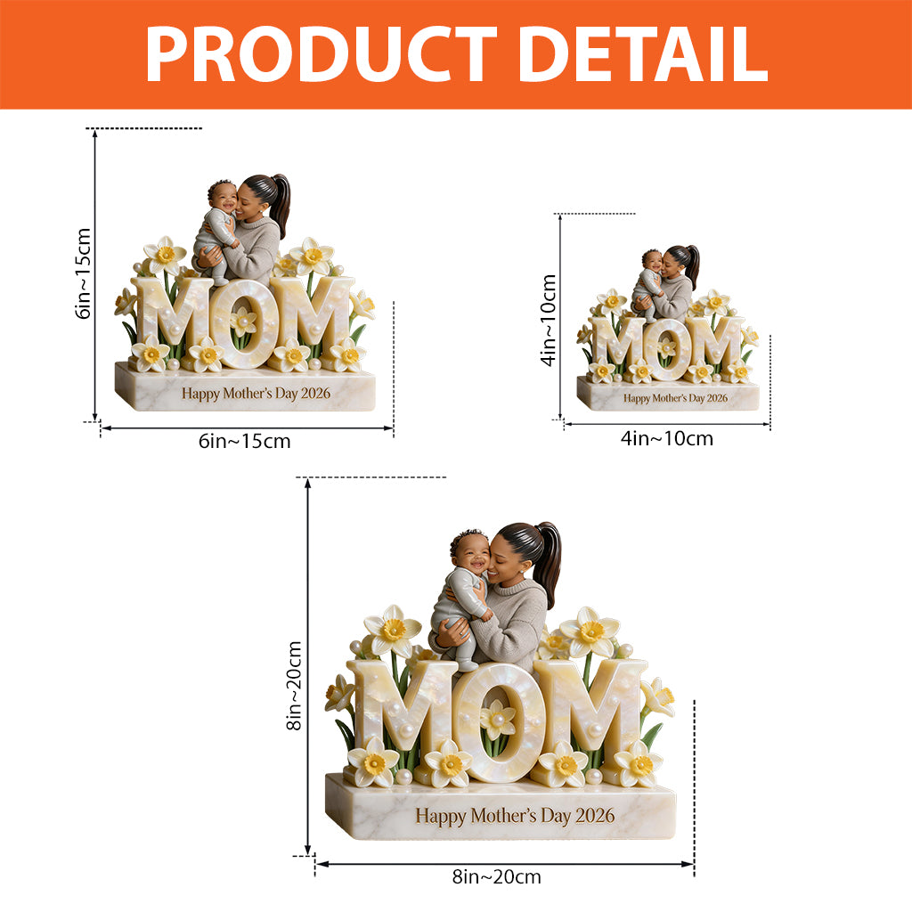 Cadeau personnalisé pour la fête des mères (maman/grand-mère), motif floral au choix - Plaque acrylique personnalisée en forme de mère