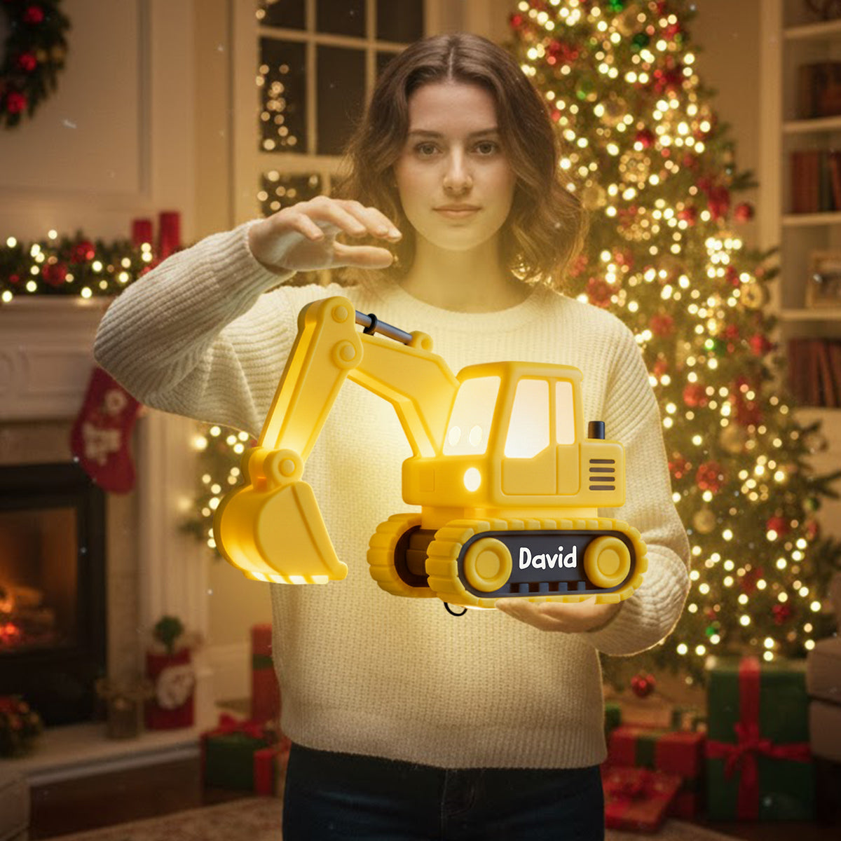 Veilleuse excavatrice - Panneau lumineux LED personnalisé pour enfant en acrylique