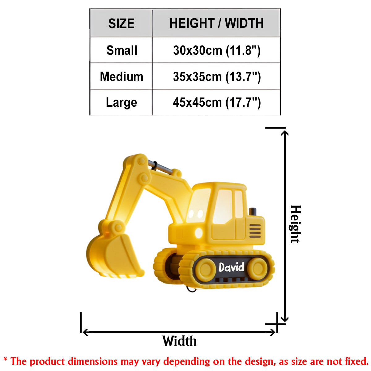 Veilleuse excavatrice - Panneau lumineux LED personnalisé pour enfant en acrylique