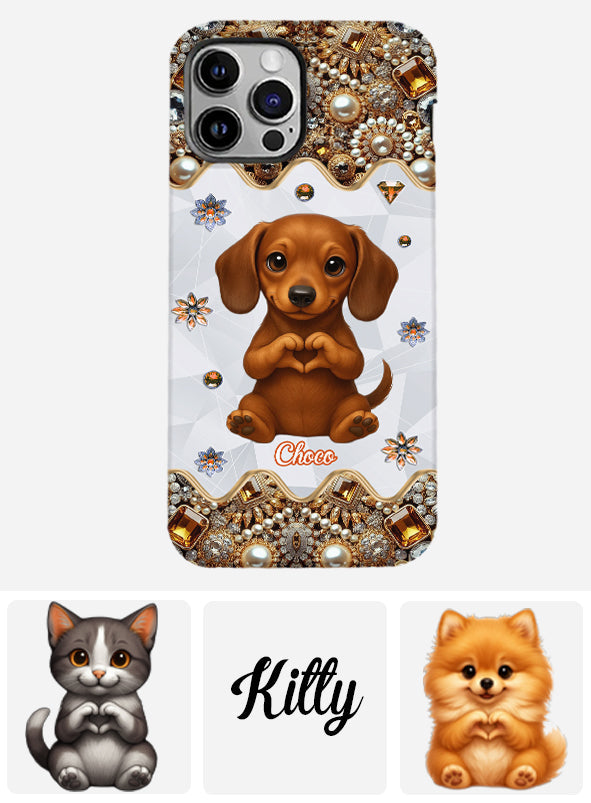 Coque de téléphone personnalisée avec motif de chiot/chat faisant des cœurs avec ses mains