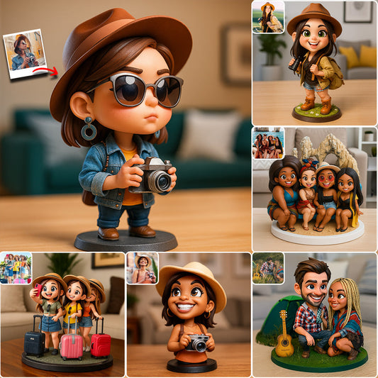 Plaque acrylique personnalisée de voyage, style dessin animé, aux proportions exagérées