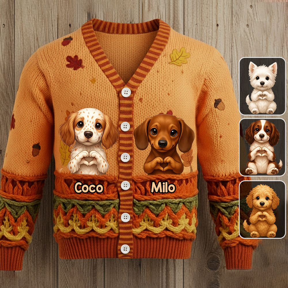 Autumn Cat And Dog - Personalized Dog Cardigan Sweater