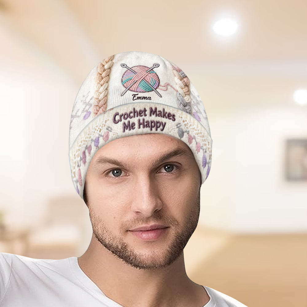 Le crochet me rend heureuse - Bonnet personnalisé au crochet