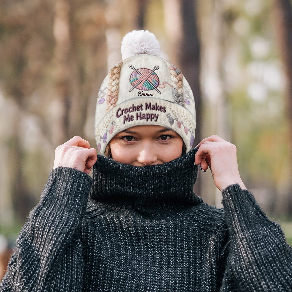 Le crochet me rend heureuse - Bonnet personnalisé au crochet