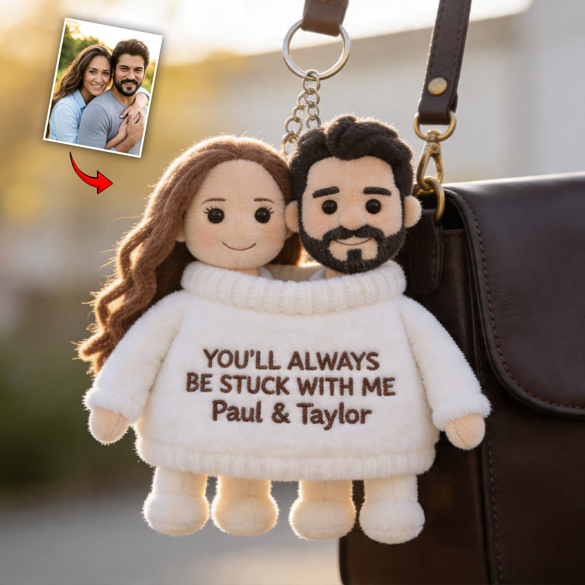 Toujours avec moi - Porte-clés en peluche personnalisé pour couples