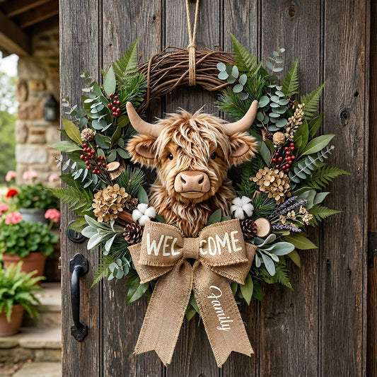 Cute Highland Cow Welcome Sign - Personalized Highland Cow Custom Shaped Wood Sign
