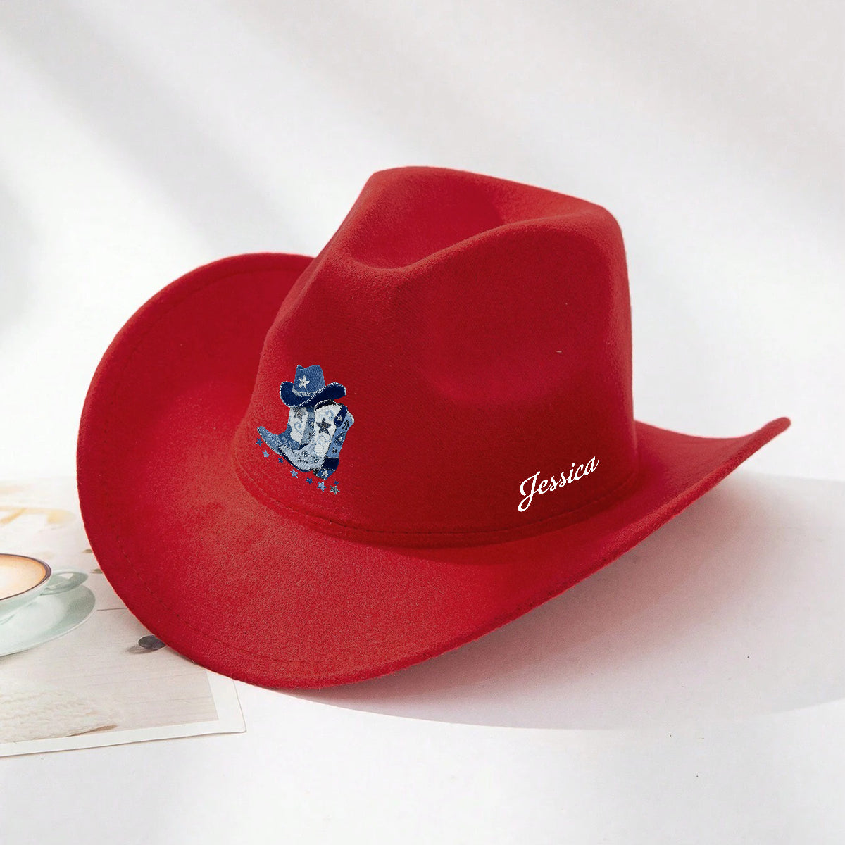 Bottes de cowgirl - Chapeau de cowboy à large bord personnalisé
