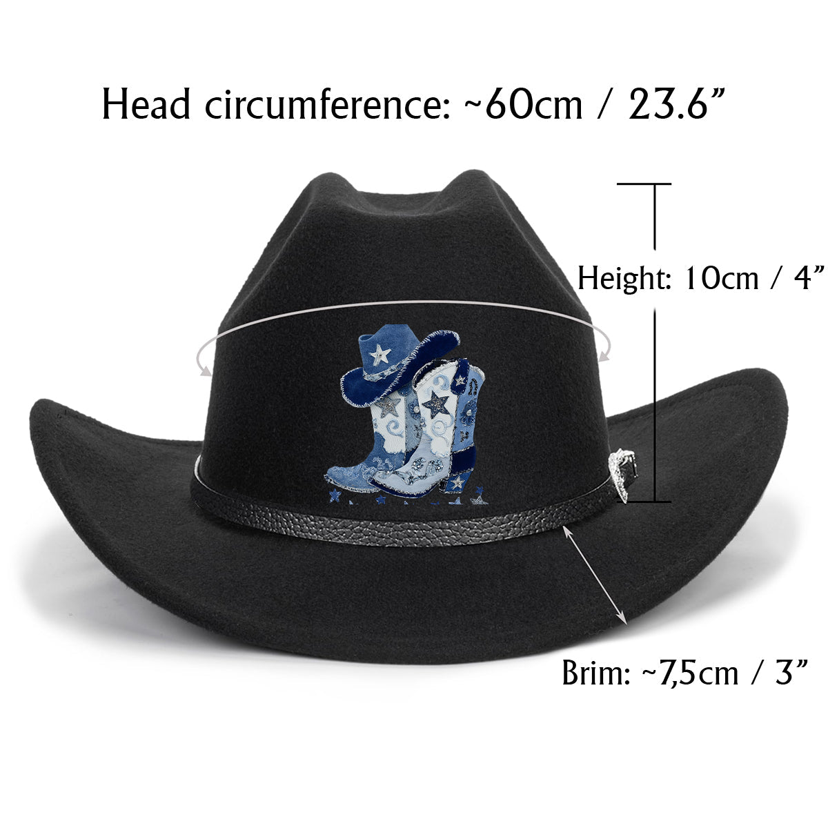 Bottes de cowgirl - Chapeau de cowboy à large bord personnalisé