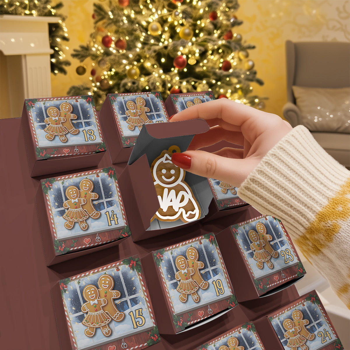 Je t'aime - Calendrier de l'Avent pliable et personnalisé pour couple avec décorations