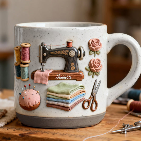 Love Sewing - Personalized Sewing Printed Pottery Mug