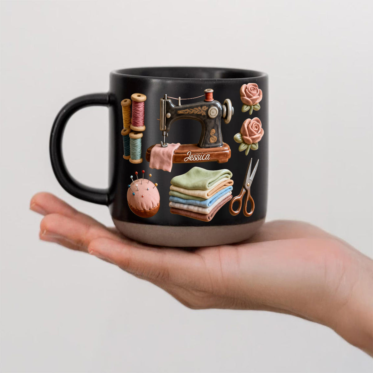 J'adore coudre - Mug en céramique personnalisé avec impression sur le thème de la couture