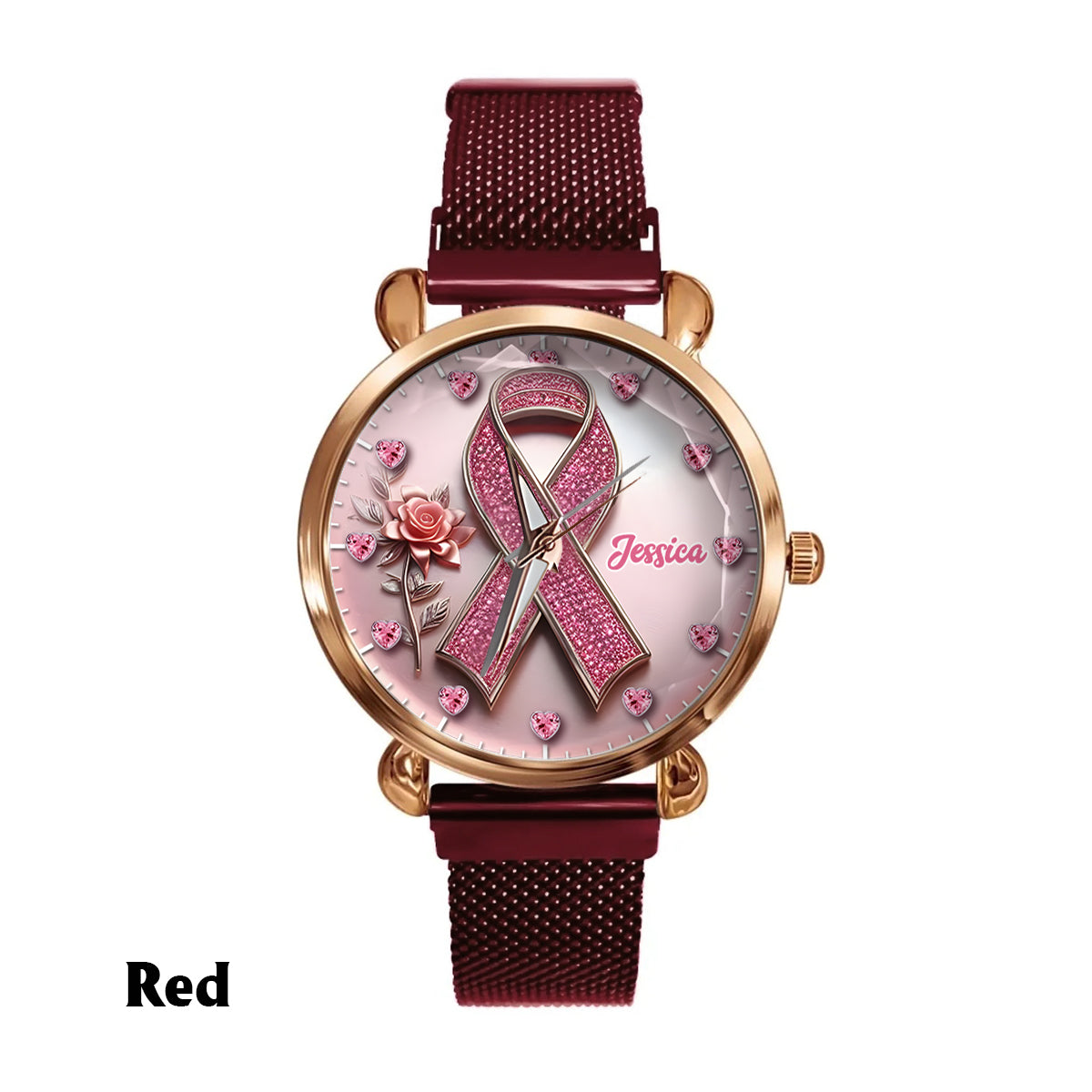 Foi, Espoir, Amour - Montre-bracelet personnalisée pour femmes, sensibilisation au cancer du sein
