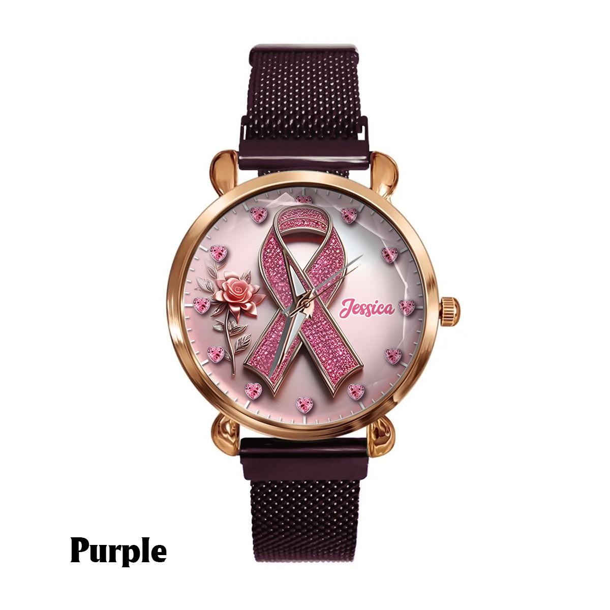 Foi, Espoir, Amour - Montre-bracelet personnalisée pour femmes, sensibilisation au cancer du sein