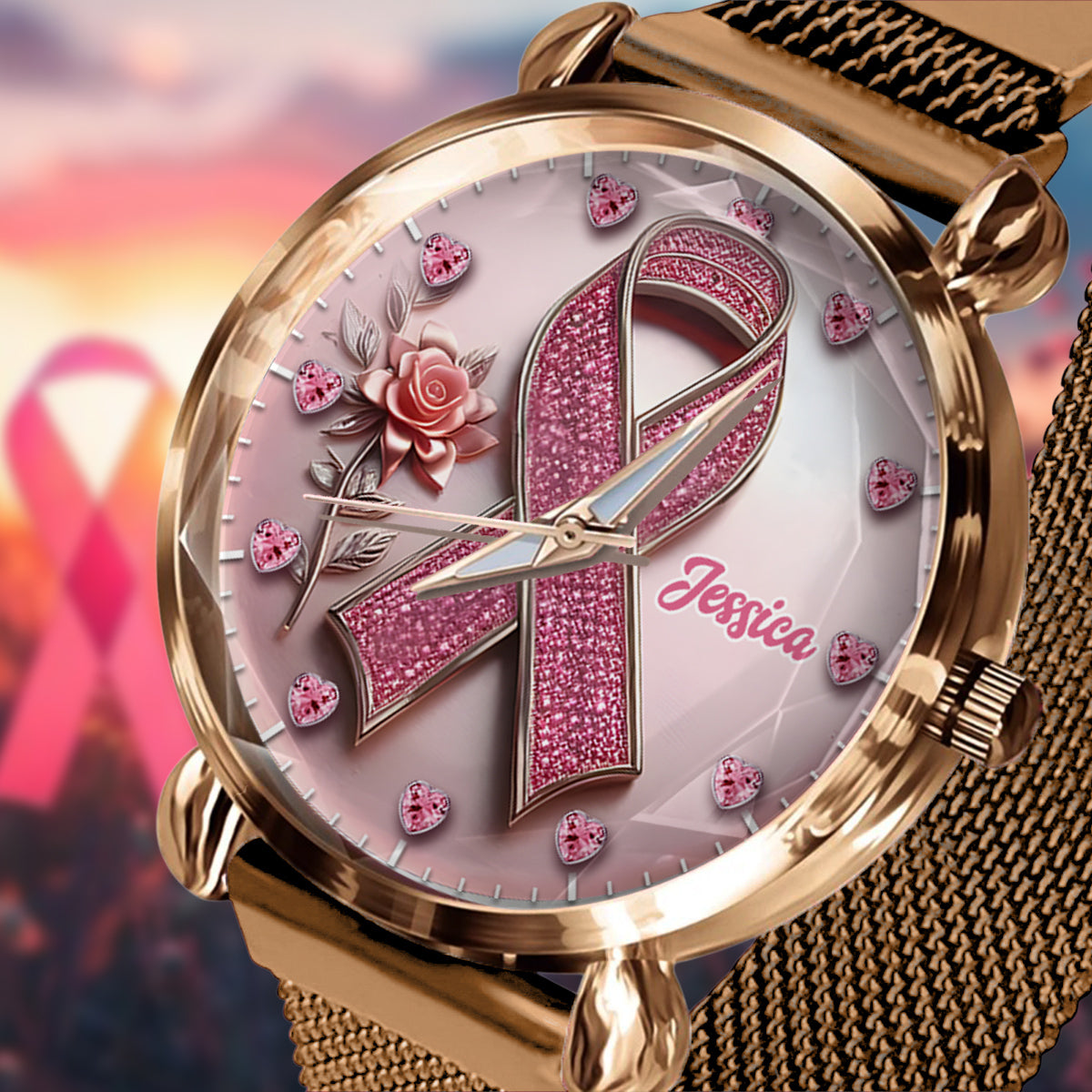 Foi, Espoir, Amour - Montre-bracelet personnalisée pour femmes, sensibilisation au cancer du sein