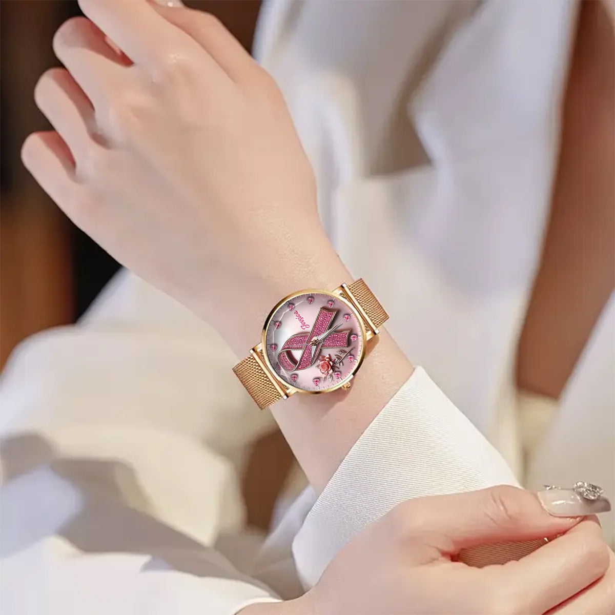 Foi, Espoir, Amour - Montre-bracelet personnalisée pour femmes, sensibilisation au cancer du sein