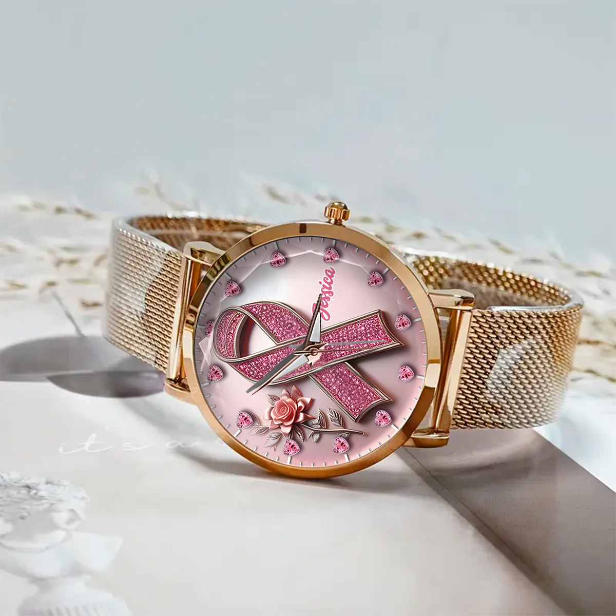 Foi, Espoir, Amour - Montre-bracelet personnalisée pour femmes, sensibilisation au cancer du sein