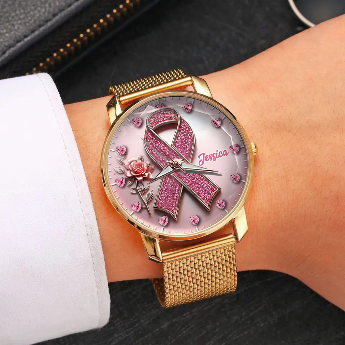Foi, Espoir, Amour - Montre-bracelet personnalisée pour femmes, sensibilisation au cancer du sein