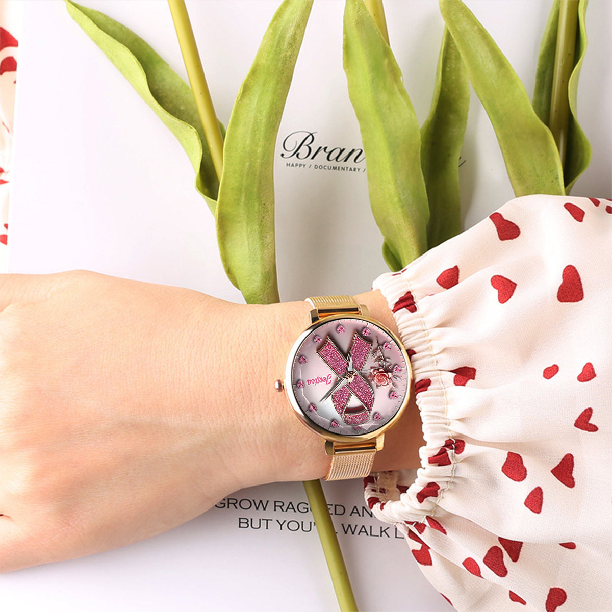 Foi, Espoir, Amour - Montre-bracelet personnalisée pour femmes, sensibilisation au cancer du sein