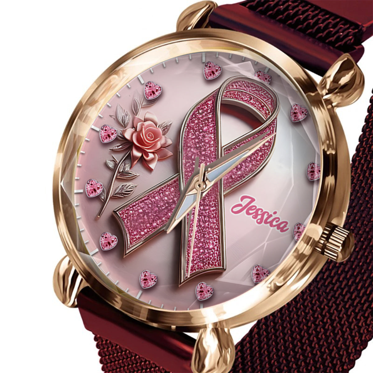 Foi, Espoir, Amour - Montre-bracelet personnalisée pour femmes, sensibilisation au cancer du sein
