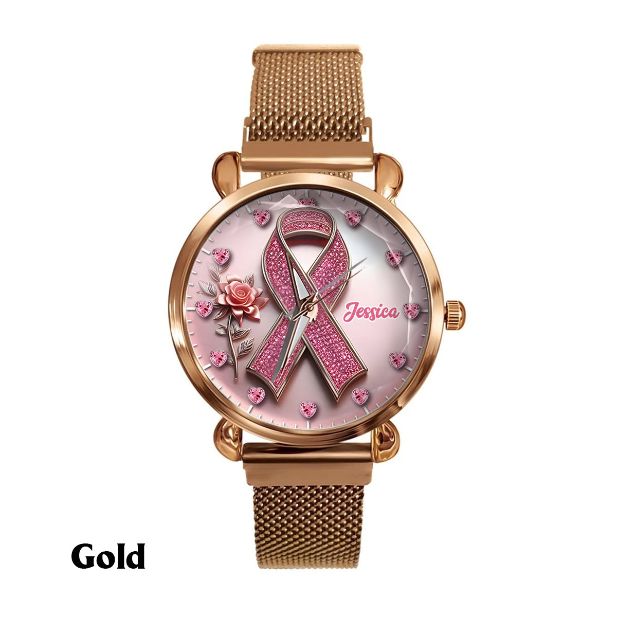 Foi, Espoir, Amour - Montre-bracelet personnalisée pour femmes, sensibilisation au cancer du sein