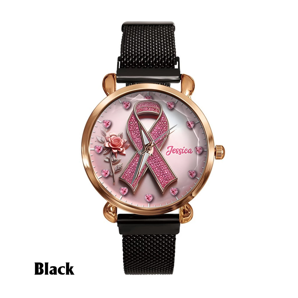 Foi, Espoir, Amour - Montre-bracelet personnalisée pour femmes, sensibilisation au cancer du sein