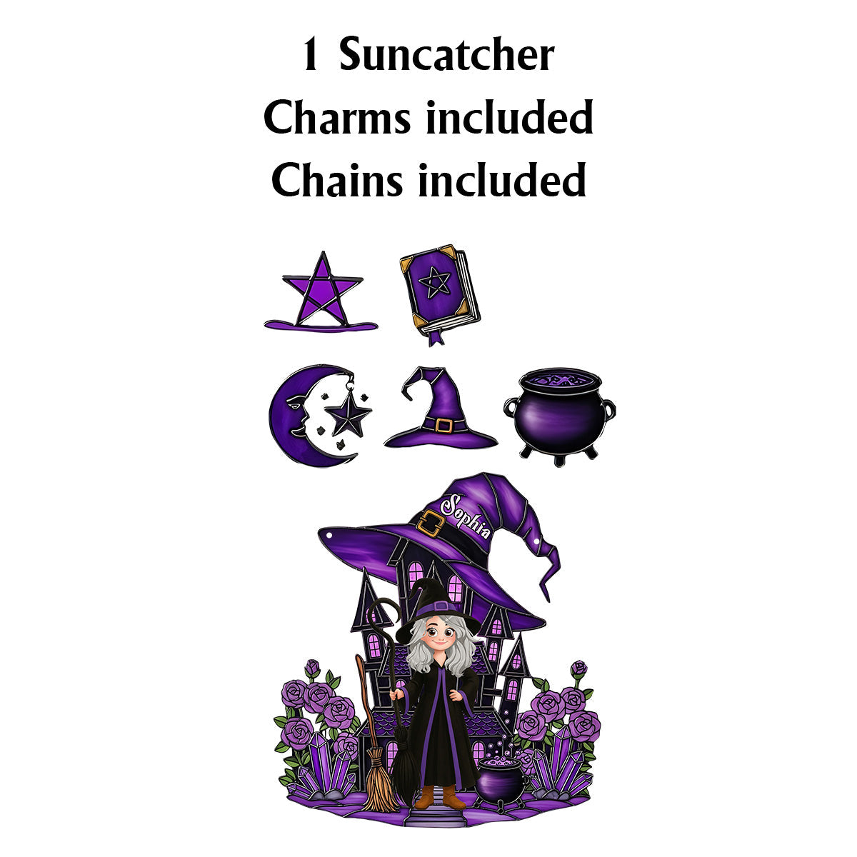 Belle sorcière - Attrape-soleil personnalisé à suspendre à la fenêtre avec breloques