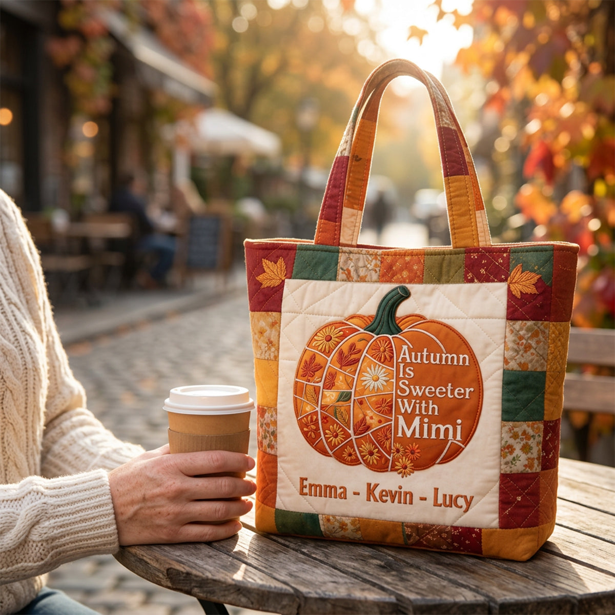 Autumn Is Sweeter With Mimi - Personalized Grandma Quilted Tote Bag