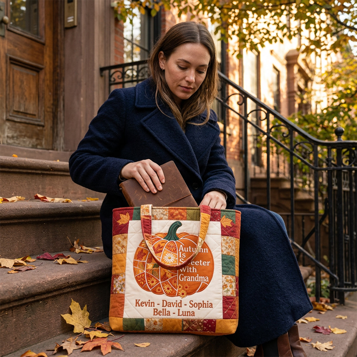 Autumn Is Sweeter With Mimi - Personalized Grandma Quilted Tote Bag