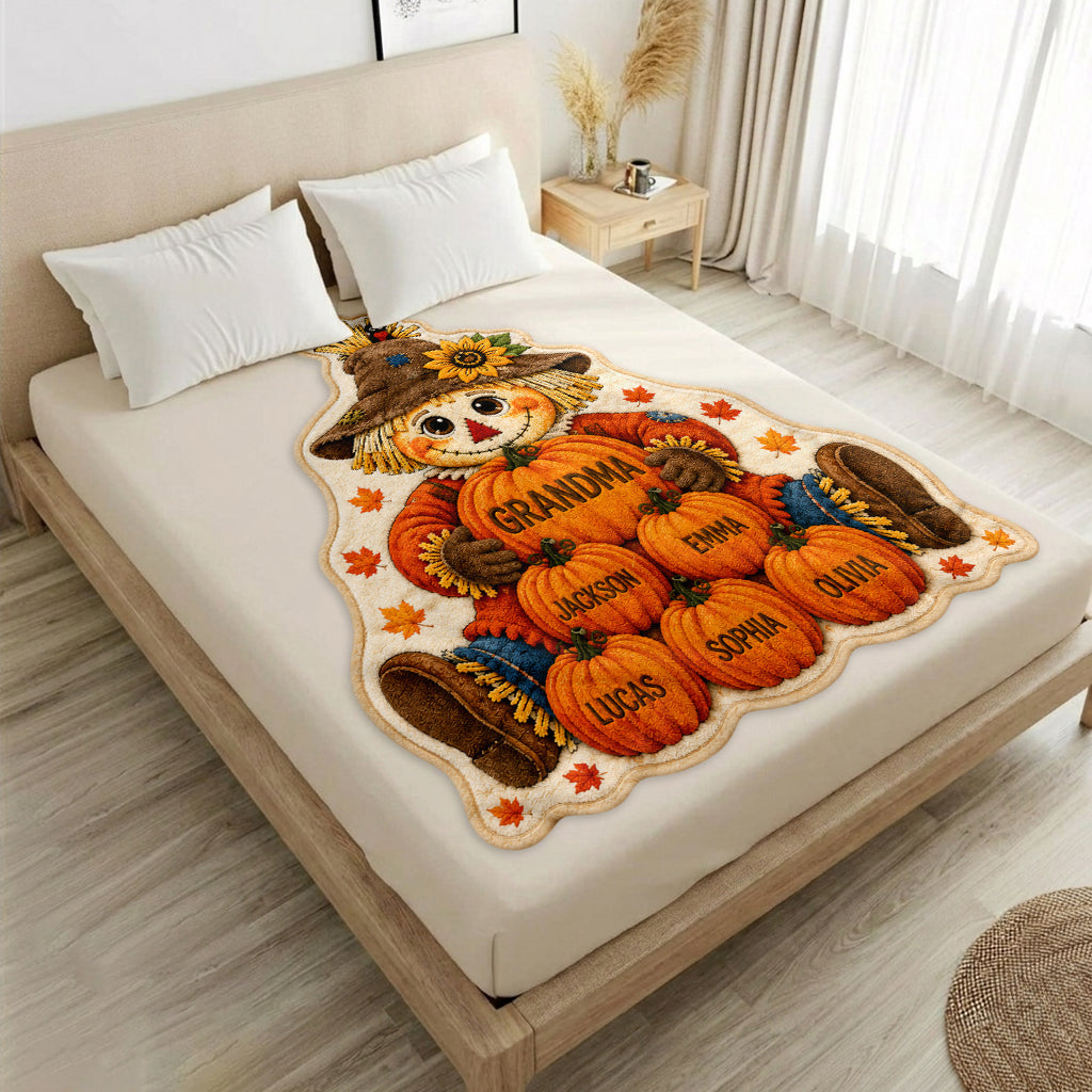 Grandma, Nana's Little Pumpkins - Personalized Grandma Shaped Fleece Blanket