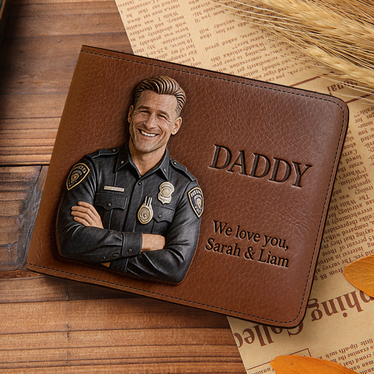 Custom Any Photo - Personalized Police Officer Leather Wallet
