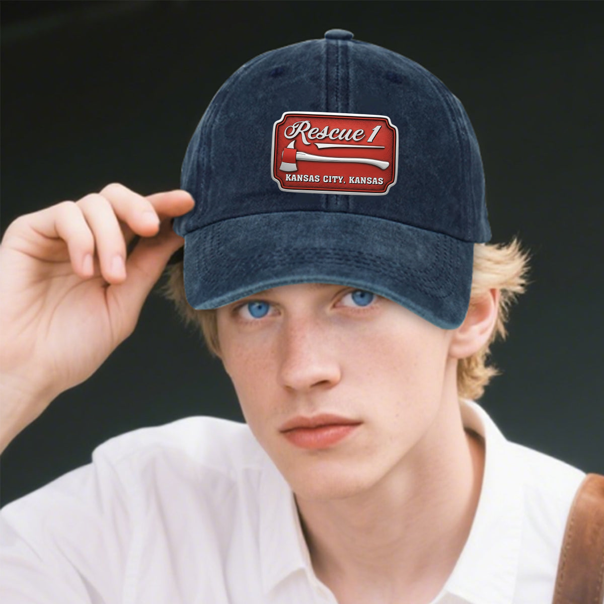 Casquette de pompier Due - Casquette en denim délavé personnalisée pour pompier